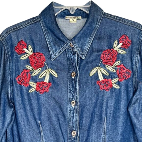 Democracy Jeans Western Style Embroidered Shirt Two Step - Roses - S - Picture 2 of 10